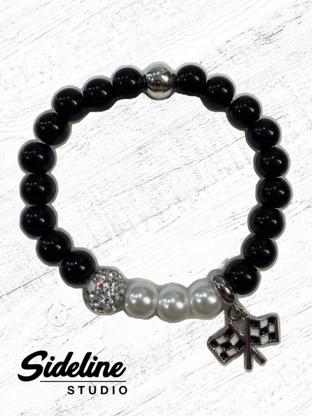 { Sideline Studio } - Start Your Engines - Black / White Racing Bracelet